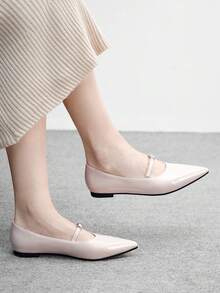 CUCCOO BIZCHIC 女士浅粉色漆皮尖头金属扣带鞋，通勤和日常穿着皆宜 - 裸色 - 查看 3