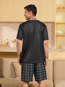 Velminro بيجامة رجالية مطبوعة بألوان متباينة، ملابس علوية بأكمام قصيرة وشورت