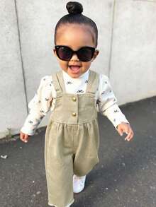 SHEIN 女婴卡其色牛仔宽松连体衣 - 卡其色 - 查看 5