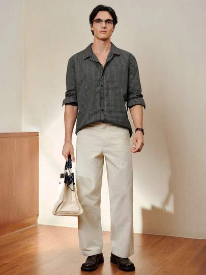 RONVEXI Herren Kariertes Langarm Einreiher Lässig/Business Hemd