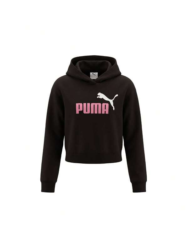 Puma ESS 2 Color NO. 1 Logo Kids Short Length Hoodie Black / Poised Pink