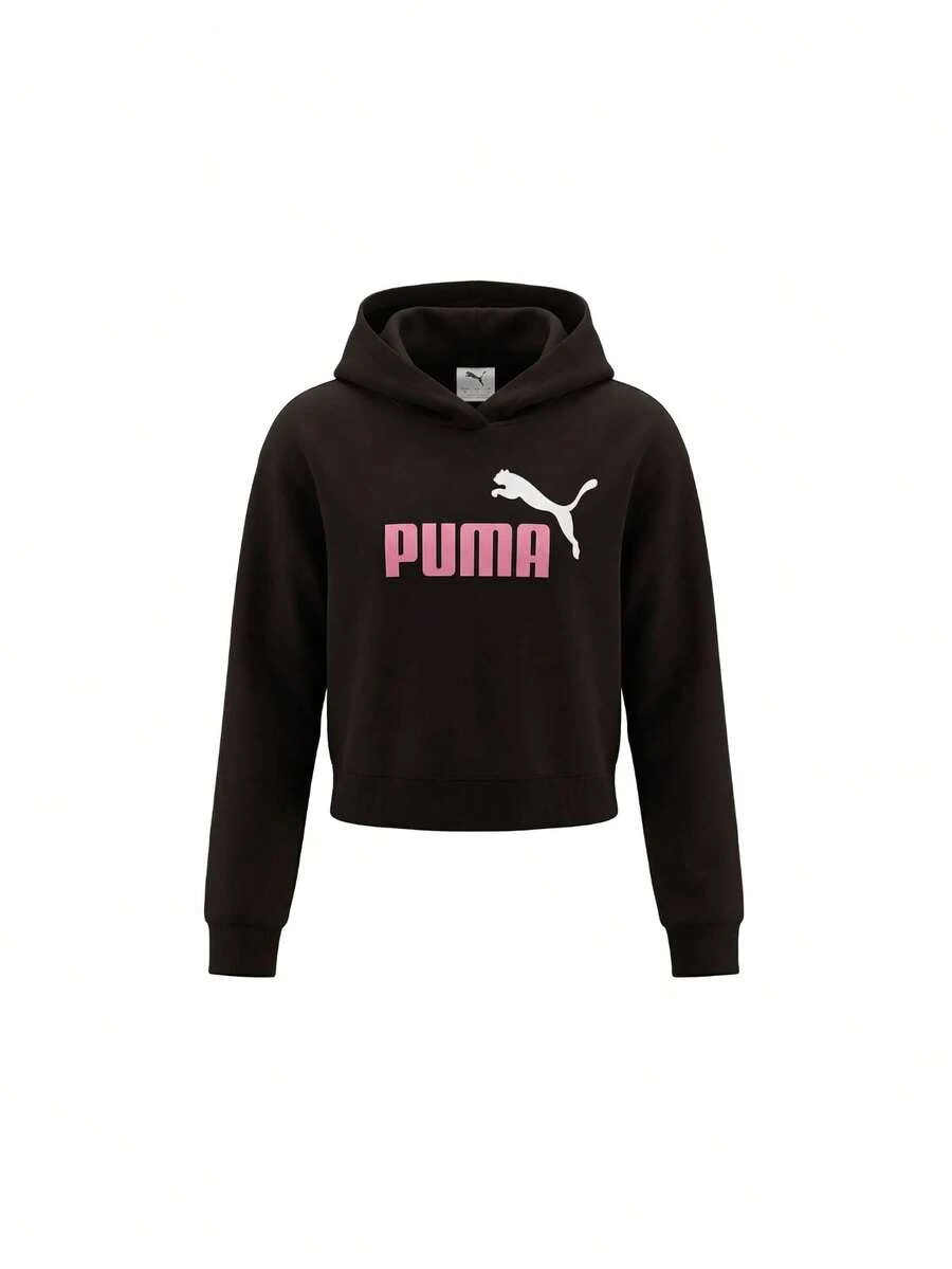 Puma ESS 2 Color NO. 1 Logo Kids Short Length Hoodie Black / Poised Pink - Black Pink - 查看 1