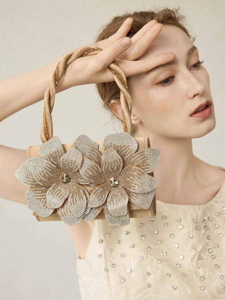 MOTF PREMIUM FAUX PEARL DETAIL STEREO FLORAL EVENING BAG - Champagne - View 1