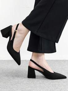 CUCCOO BIZCHIC Giày cao gót đế dày màu đỏ tía dành cho nữ, thiết kế tối giản cổ điển, phù hợp cho đi làm, hẹn hò, dự tiệc, kỳ nghỉ, đám cưới hoặc dịp Giáng sinh. - Đêm tối - Xem 4