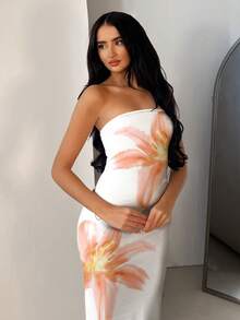 SHEIN BAE Đầm ống mùa hè với họa tiết hoa lớn, thích hợp cho kỳ nghỉ biển/lễ hội khu nghỉ dưỡng ven biển. - Nhiều màu - Xem 7