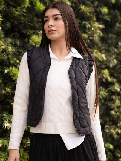 Andrea Bello Casual enfärgad ärmlös jacka för kvinnor, vinter