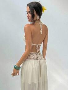 Aloruh Set da 2 pezzi con top senza maniche lavorato a maglia con decorazione floreale 3D e minigonna, outfit estivo alla moda, abiti estivi, look da spiaggia per donna, outfit da vacanza, abbigliamento da donna stile boho tropicale, top a canotta per l'autunno/inverno - Albicocca - Visualizzare 2