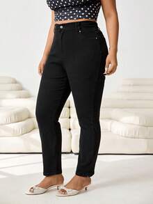 Solflare Plus Size Women's Casual Skinny Jeans With Pockets, Versatile For All Seasons - Black - View 6