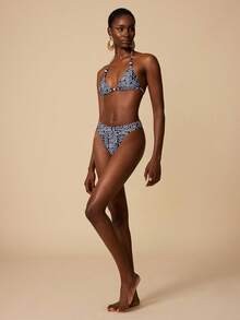 Swim Chiccia Women's All-Over Print Beaded Halter Neck Bikini Set Boho Bikini Set High Cut Bikini Pattern Bikini Triangl Bikini - Multicolor - View 5