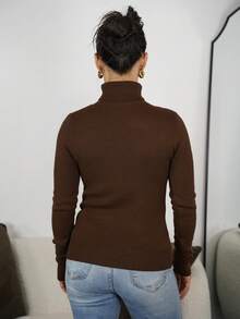 SAYEHFBABY Turtleneck Thermal Lined Fitted Base Layer Long Sleeve Sweater, Warm For Autumn/Winter Knit Pullover Fall Outfit - Brown - View 2