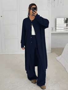 SHEIN EZwear Women's Solid Color Casual Comfortable Breathable Soft Knit Pants - Navy Blue - View 5