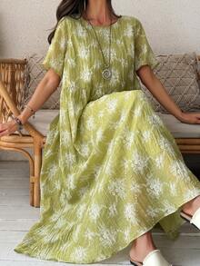 Vivie Lora 女士宽松亮片拼接中长连衣裙 - 綠色 - 查看 1