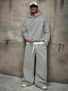 AXEPEAK Bộ áo hoodie nam rộng rãi, màu trơn - Màu Xám nhạt - Xem 6