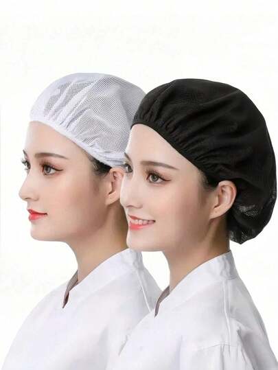 1 pieza Set de 5 piezas Gorro de red para el cabello de talla única, transpirable, elástico, , a prueba de polvo y resistente al aceite, de color azul sólido, blanco y negro, para uso comercial en cocina, industrial y profesional