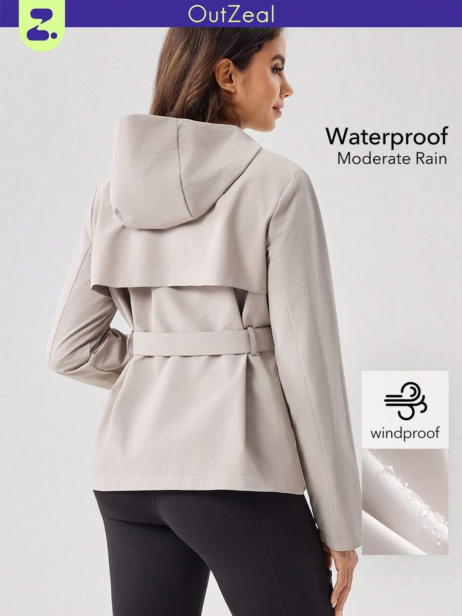 OutZeal Women Water-Resistant Windproof Adjustable Belt Zip Pocket Outdoor Jacket Hiking Camping Fall Winter