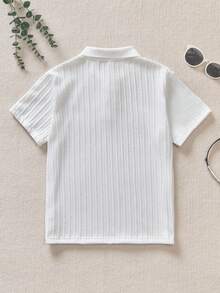 Boys' Casual Textured Polo Shirt, Collared, Minimalist Design, Summer New Arrival - White - View 2