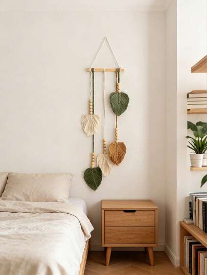 Madebyblanc 1 stuk handgemaakte geweven wanddecoratie met vierkleurig bladpatroon - Geschikt voor wandmontage in eetkamers, cafés, slaapkamers en woonkamers. Een attent cadeau voor Valentijnsdag en Nieuwjaar.