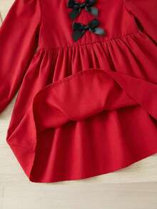 SHEIN LMoss Kids فستان فضفاض بأكمام طويلة مع ربطة عنق وطبعة زهور خفيفة، لطيف وعصري للبنات الصغيرات في العطلات - متعدد الألوان - مشاهدة 5