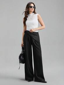 Ontre Women's Asymmetric Asymmetrical Hem Oblique Collar Sleeveless T-Shirt, Urban Commute Business Casual Elegant Top, Suitable For Vacation, Wedding Guest, Party, Summer - White - View 2