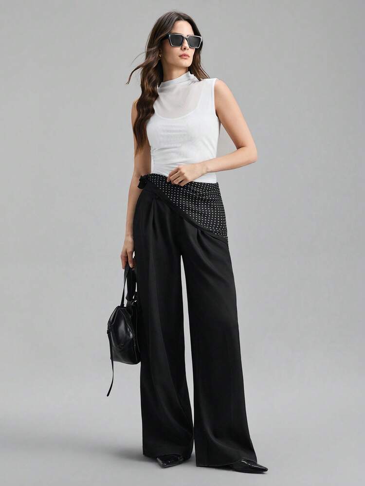 2026SS Women's Asymmetric Asymmetrical Hem Oblique Collar Sleeveless T-Shirt, Urban Commute Business Casual Elegant Top, Suitable For Holiday, Party, Beach, Office Wear In Summer