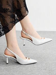 CUCCOO BIZCHIC Women's Simple Solid Color Backstrap High Heel Sandals, Suitable For Daily Commute Valentine's Day - White - View 4