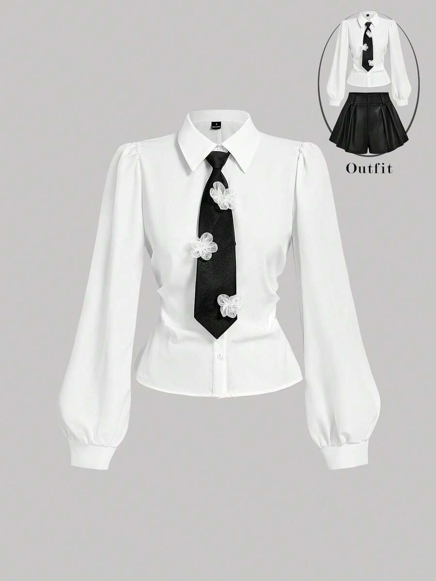 SHEIN MOD Áo sơ mi nữ màu trắng cài cúc phía trước, áo sơ mi đi học, trang phục mùa xuân, trang phục công sở, áo khoác ngoài, phong cách Frank Oshinsky, áo kiểu sinh viên, tiệc độc thân, lễ hội âm nhạc, đồng phục công sở, buổi hòa nhạc - trắng - Xem 1