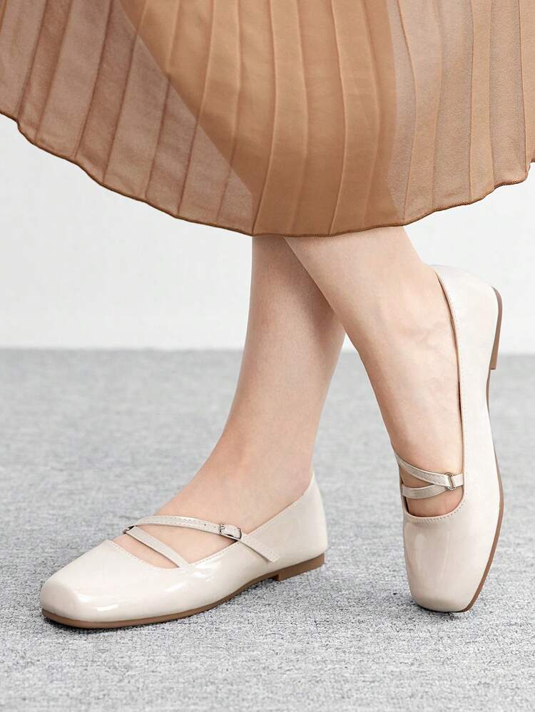 CUCCOO BIZCHIC Women's Square Toe Flat PU Leather Slip-On Casual Shoes, Comfortable For Daily, Party And Banquet Wear Spring Shoes