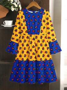 Tween Girls' Casual Minimalist Round Neck Long Sleeve Maxi Waist Cinched Dress, Suitable For Spring/Autumn, Festivals, Outings, Sisters - Multicolor - View 4