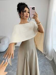 Siren Gaze Women's Elegant Minimalist A-Line Waist Cinched Long Dress, Autumn - Apricot - View 3