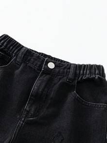 Tween Boys' Distressed Denim Jeans, Casual Loose Fit Baggy Retro American Style - Black - View 6