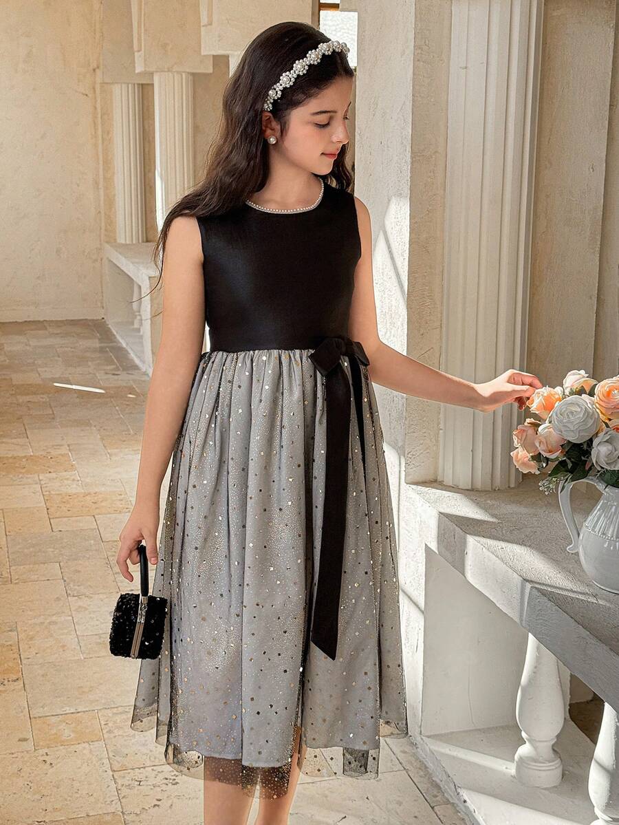 DAZY Tween Girls Sleeveless Round Neck Dress - Black - View 1