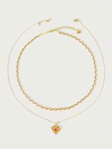 Glisma Colares de Corrente Femininos, Conjuntos, Dinheiro Antigo, Metálico/Textura, Pedra Preciosa, Para Mãe/Mulher/Menina/Mãe, Premium, Vintage, Elegante, Coração, Dia dos Namorados, Presente - Dourado - Visão 4