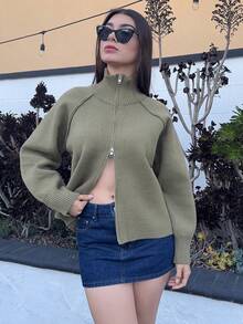 Andrea Bello 拉链立领开衫，长袖上衣，老款款式，秋季服装商务休闲女式工作服夹克 - 軍綠色 - 查看 4