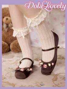 Dola Lovely 女士系带花卉装饰休闲日常百搭平底鞋 - 巧克力棕 - 查看 5