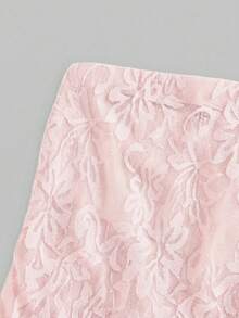 SHEIN EZwear Top bandeau ajustado con dobladillo asimétrico de tela de encaje, estilo casual y sexy para mujer, color rosa - Rosa Pálido - Ver 5