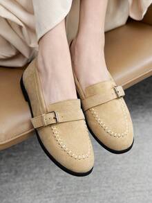 CUCCOO BIZCHIC 新款复古乐福鞋 小号真皮鞋 圆头 平底 套脚搭扣通勤鞋 女款