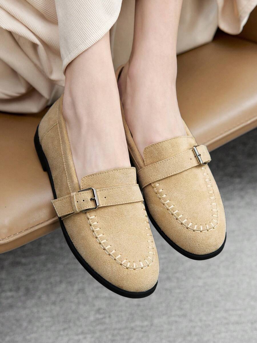 CUCCOO BIZCHIC 新款复古乐福鞋 小号真皮鞋 圆头 平底 套脚搭扣通勤鞋 女款