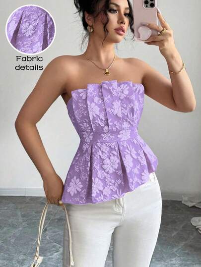 Rafferiza 女士奢华优雅花卉抹胸不对称上衣