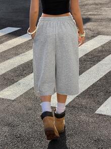 Muchica 女士休闲抽绳腰灰色针织短裤，夏季 - 灰色 - 查看 2