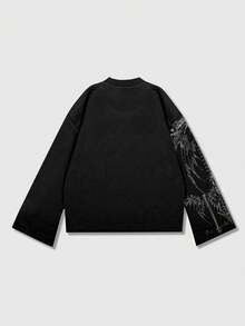 ROMWE MEN Goth 男士朋克街头风长袖T恤，适合春秋季穿着 - 黑色 - 查看 2