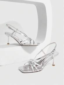 CUCCOO SZL Sexy New Summer Gold Criss-Cross Strap Fashionable Elegant Women's High Heel Sandals, Slim Strap Square Toe Stiletto Heels Open Toe Sandals Valentine's Day - Light Grey - View 2