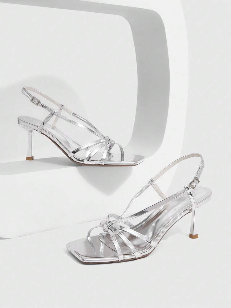 CUCCOO SZL Sexy New Summer Gold Criss-Cross Strap Fashionable Elegant Women's High Heel Sandals, Slim Strap Square Toe Stiletto Heels Open Toe Sandals Valentine's Day Prom Heels Summer Shoes