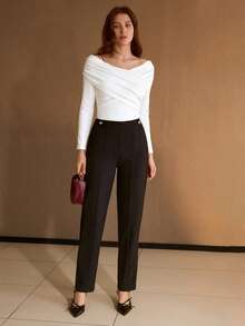 MOTF PREMIUM CAMISETA CRUZADA CON HOMBROS AL DESCUBIERTO Y FRUNCIDOS PARA MUJER - Blanco - Ver 4