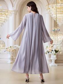 Al Najma Women's Elegant Beaded Embroidery Loose Arabic Style Dress, Autumn - Dusty Purple - View 7