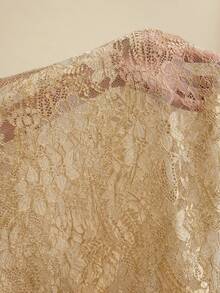 SHEIN BAE Gold Lace Low Waist Extra Long Mermaid Skirt, Gold Skirt, Summer Skirt, Suitable For Nightclub Party, Outing, Autumn Women's Wear, Retro Luxury, Work/Office, Business Casual Occasions, Gold Lace Skirt, Vintage Elegant - Gold - View 7