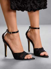 CUCCOO SZL Giày cao gót quai mảnh màu đen tối giản, đơn giản dành cho nữ - màu đen - Xem 8