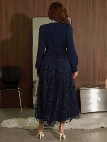 DAZY Đầm lưới organza thêu hoa đính đá lấp lánh màu xanh dương, thanh lịch cho mùa xuân và hè, thích hợp cho Ngày Valentine, đám cưới, tiệc tùng, các dịp trang trọng, sự kiện thời trang, dáng ôm, đầm maxi dài, đầm dự tiệc cưới, đầm hè. - Màu xanh hải quân - Xem 13