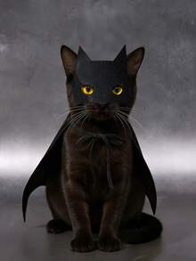 BATMAN X SHEIN 1 件宠物斗篷，带徽标装饰、项圈、头饰，适用于狗和猫，多种尺寸，角色扮演 - 黑色 - 查看 8