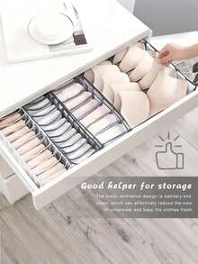 One Set Three Pieces Large Transparent Mesh Multi Compartment Underwear Organizer Drawer Storage Box Bra Sock Closet Divider Home Organization Space Saving Wardrobe Essential - Grey - View 1