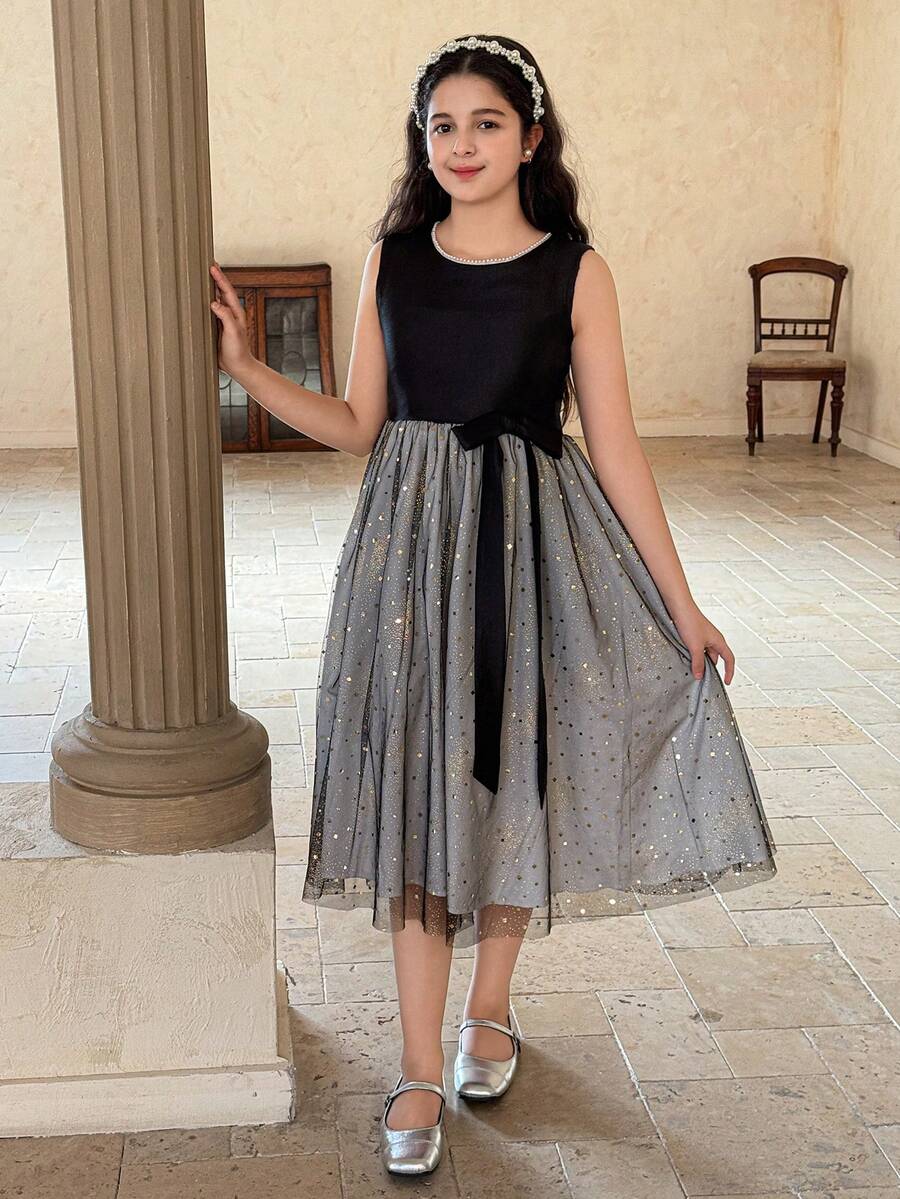 DAZY Tween Girls Sleeveless Round Neck Dress - Black - View 1